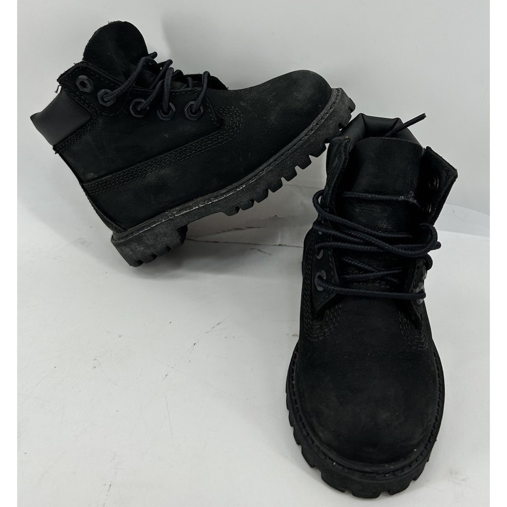 Timberland‎ 12807 Black Leather Combat Boots Kids Size 7M